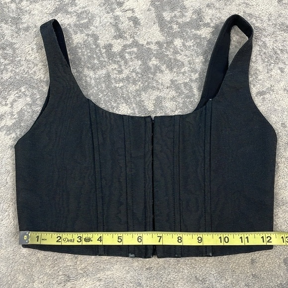 Alice + Olivia Breslin Boned Corset Top Black Wood Grain Look Crop Sz 0 - Picture 8 of 16